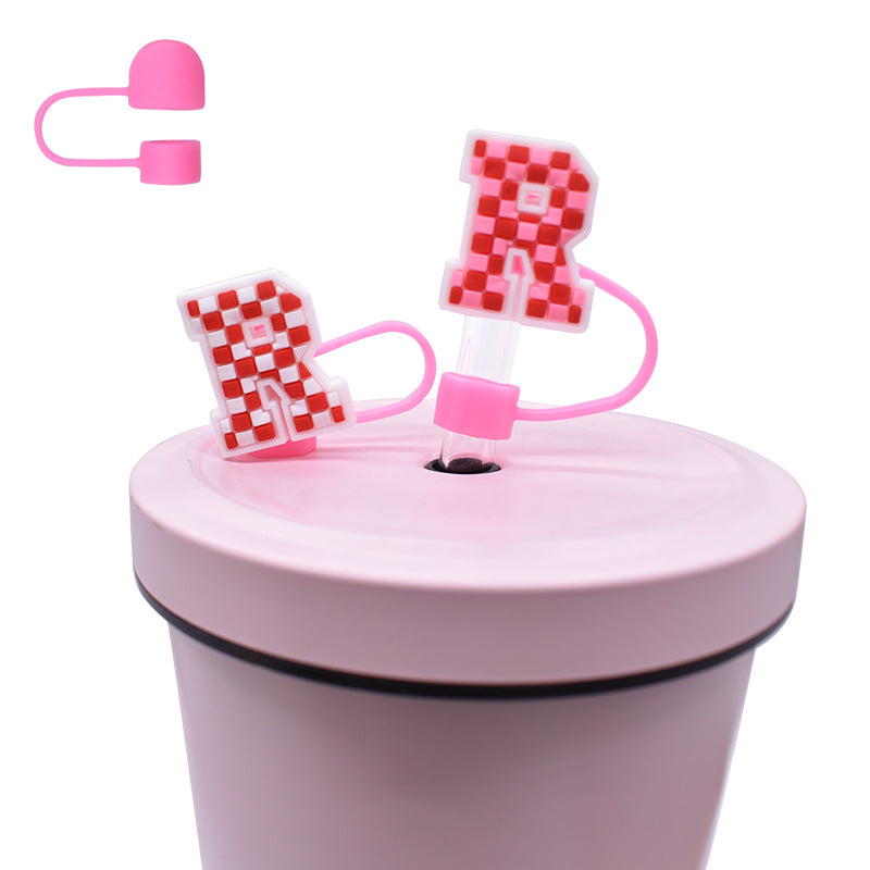 Wholesale 8/10mm 100PCS/PACK Pink Leopard Pattern Letter Silicone Straw Set